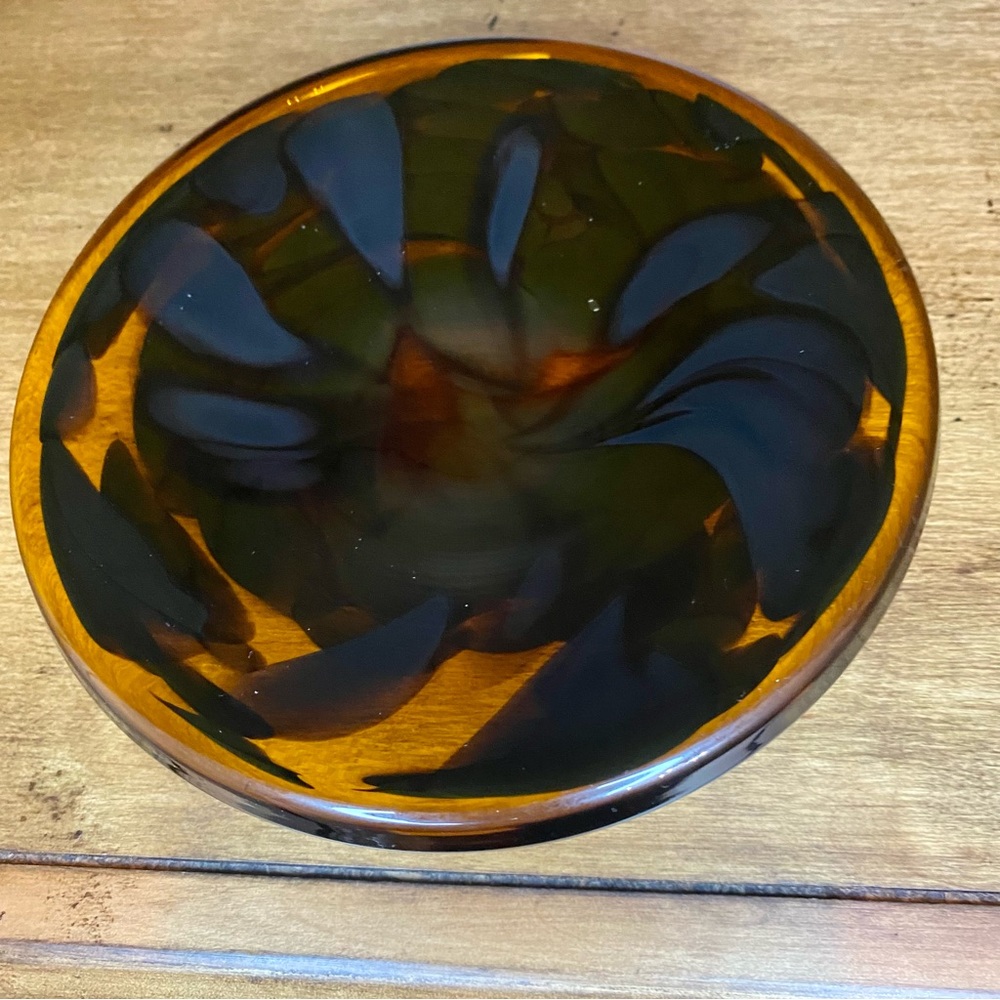 Blown Art Glass Tortoise Shell Candle Coaster.